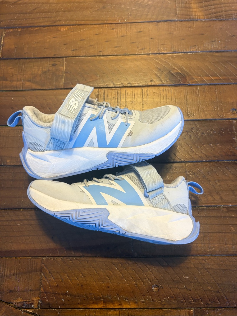 New Balance Kids Light Blue and White Sneakers with Hook-and-Loop Strap